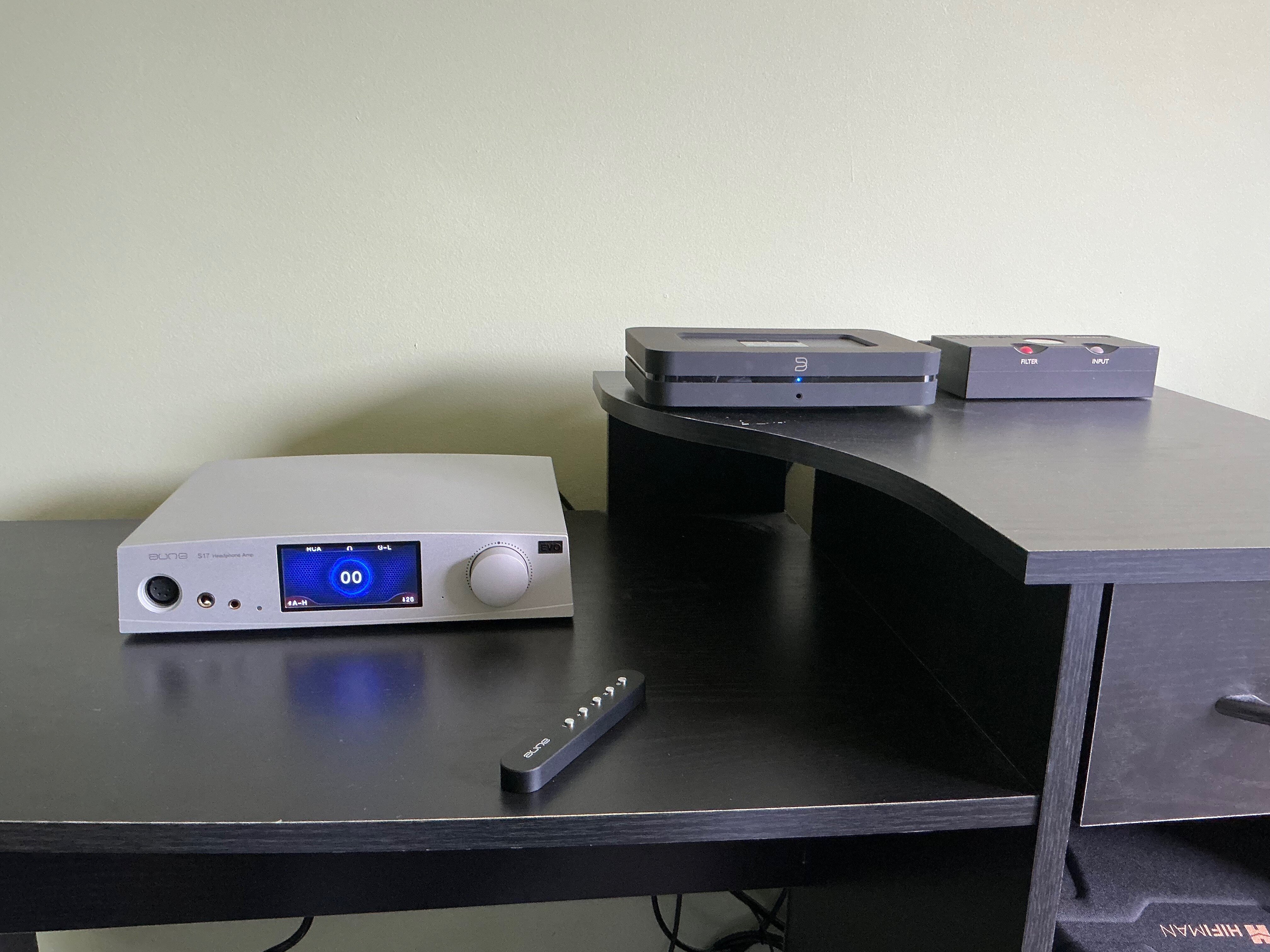 Aune S17 Pro Evo on my desk next to BlueSound Node 2i